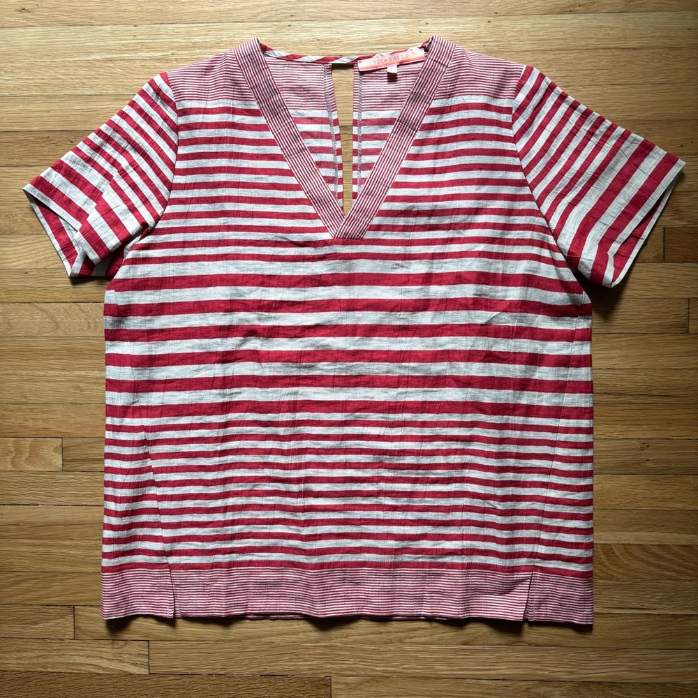 Anthropologie Linen Cotton Blend Top 42 US 10/12 Strips Vilagallo Coastal Chic